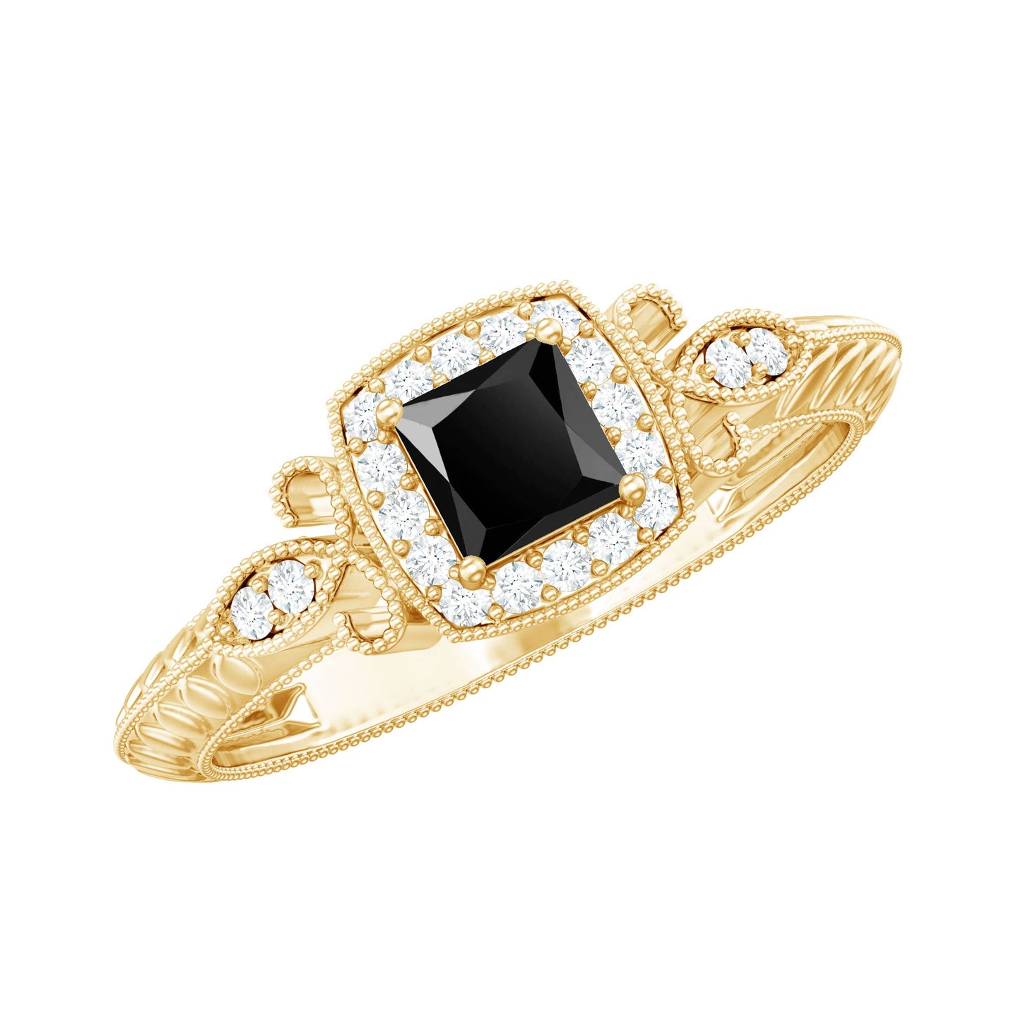 Vintage Looking 1 Carat Lab Grown Black and White Diamond Engagement Ring