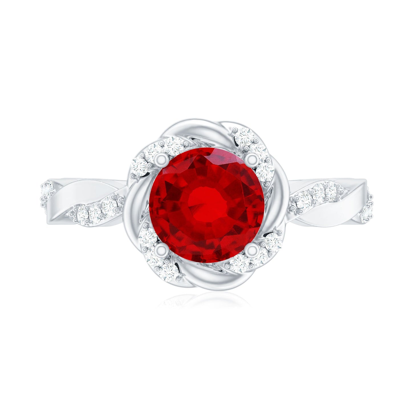 Lab Grown Ruby and Diamond Engagement Ring with Twisted Rope Design