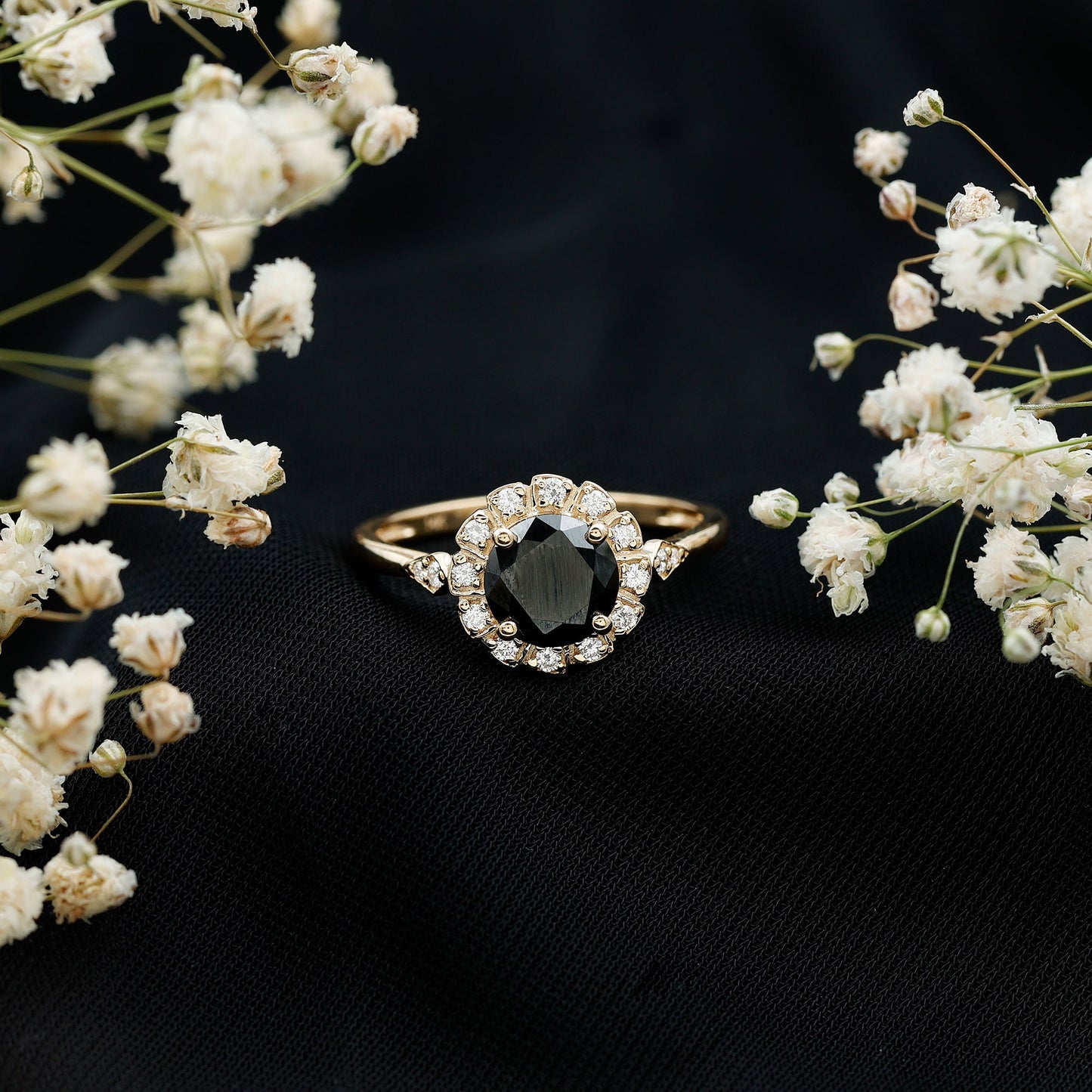 Certified Lab Grown Black Diamond Engagement Ring with Diamond Accent