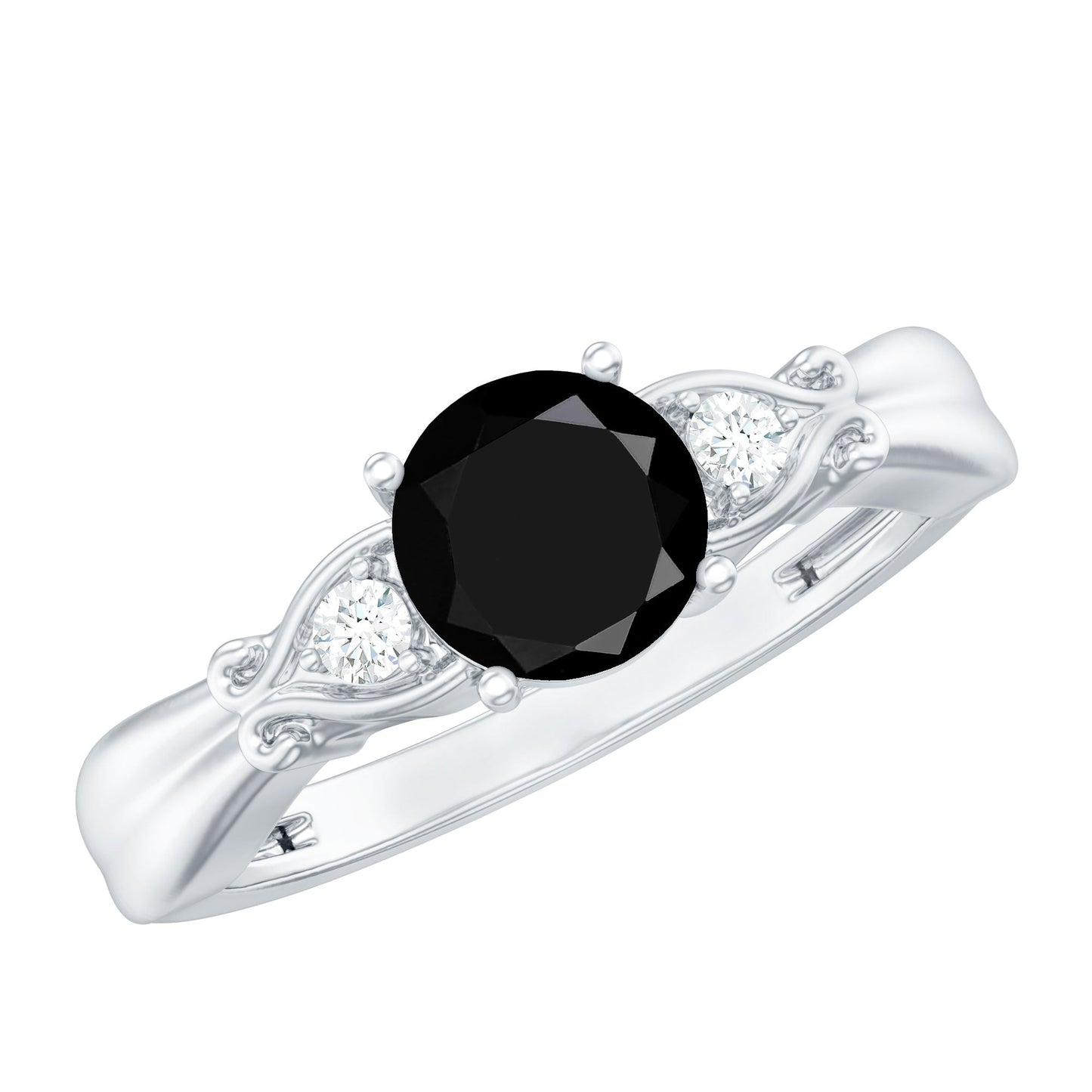 Certified 1.3 Carat Lab Grown Black Diamond Engagement Ring with White Diamond