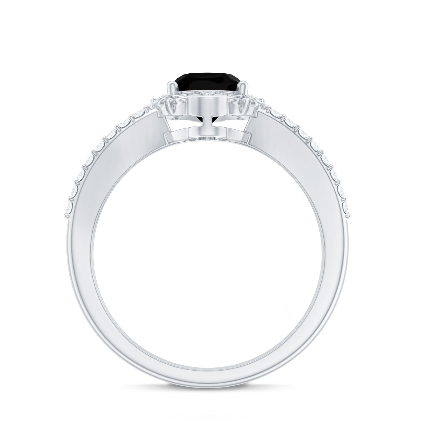 Vintage Style 1.9 Carat Lab Grown Black Diamond Oval Engagement Ring with Diamond Halo