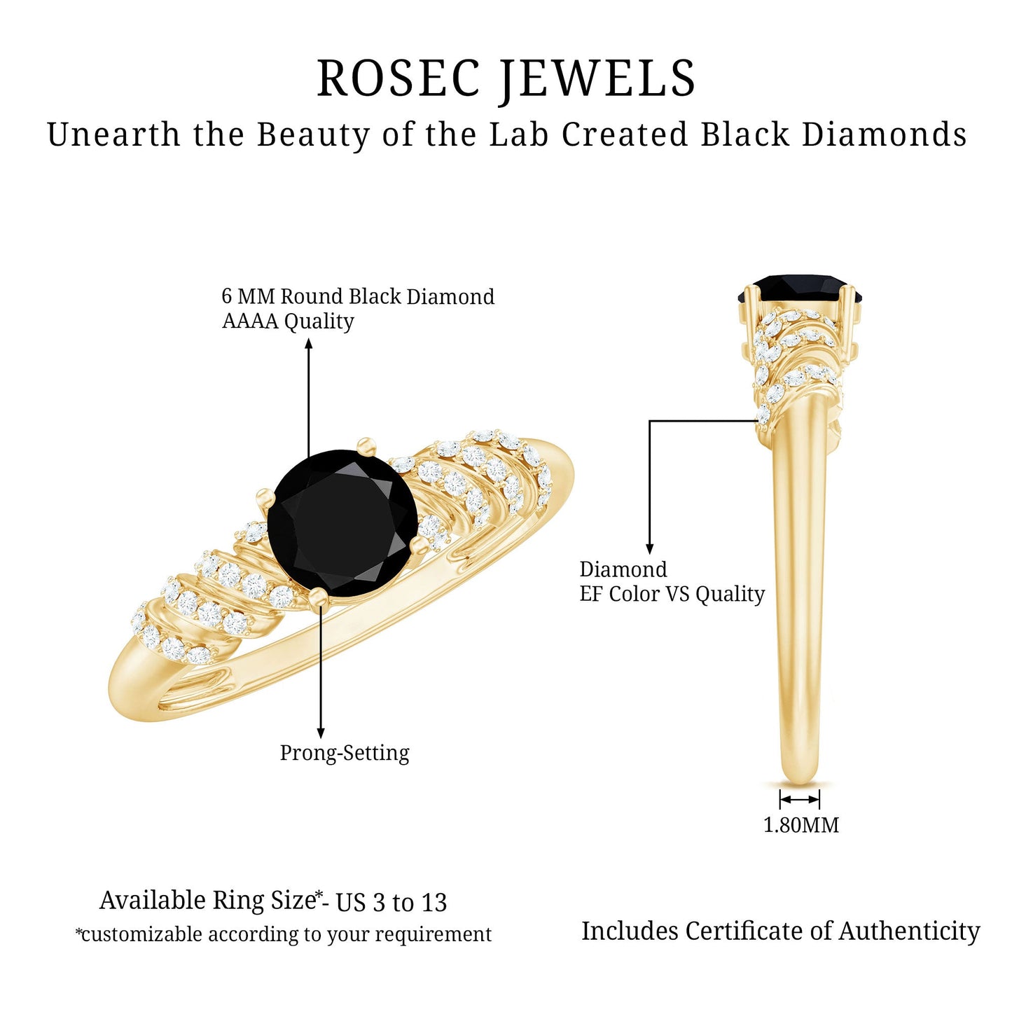 Lab Grown Black Diamond Solitaire Promise Ring With Diamond