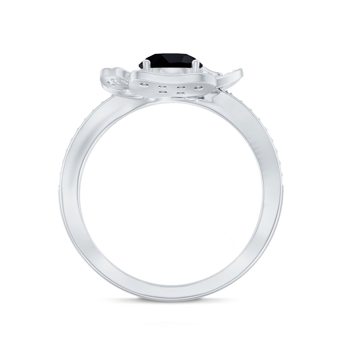 1.3 Carat Lab Grown Black Diamond Flower Engagement Ring with White Diamond