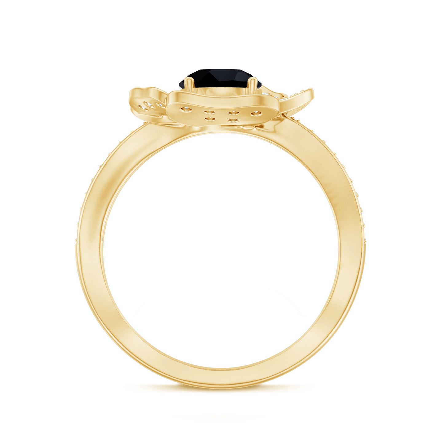 1.3 Carat Lab Grown Black Diamond Flower Engagement Ring with White Diamond
