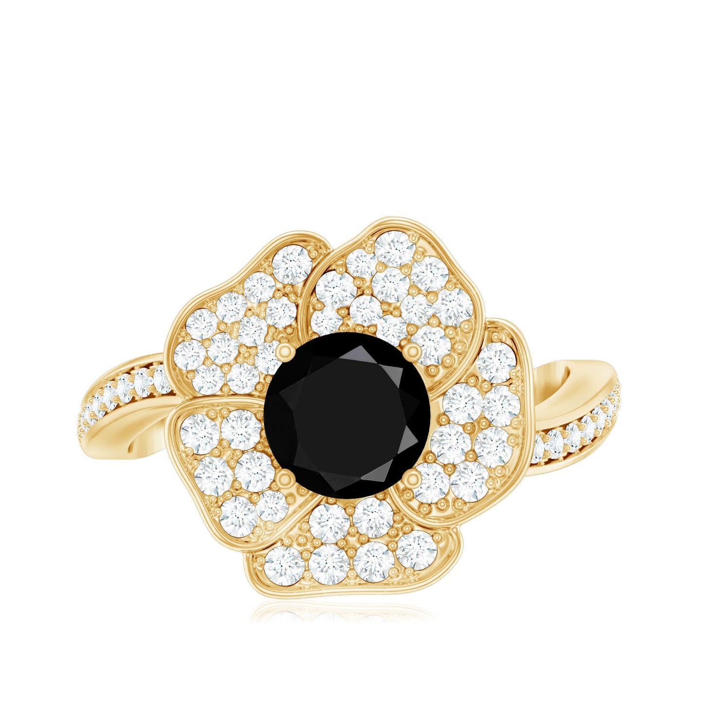 1.3 Carat Lab Grown Black Diamond Flower Engagement Ring with White Diamond