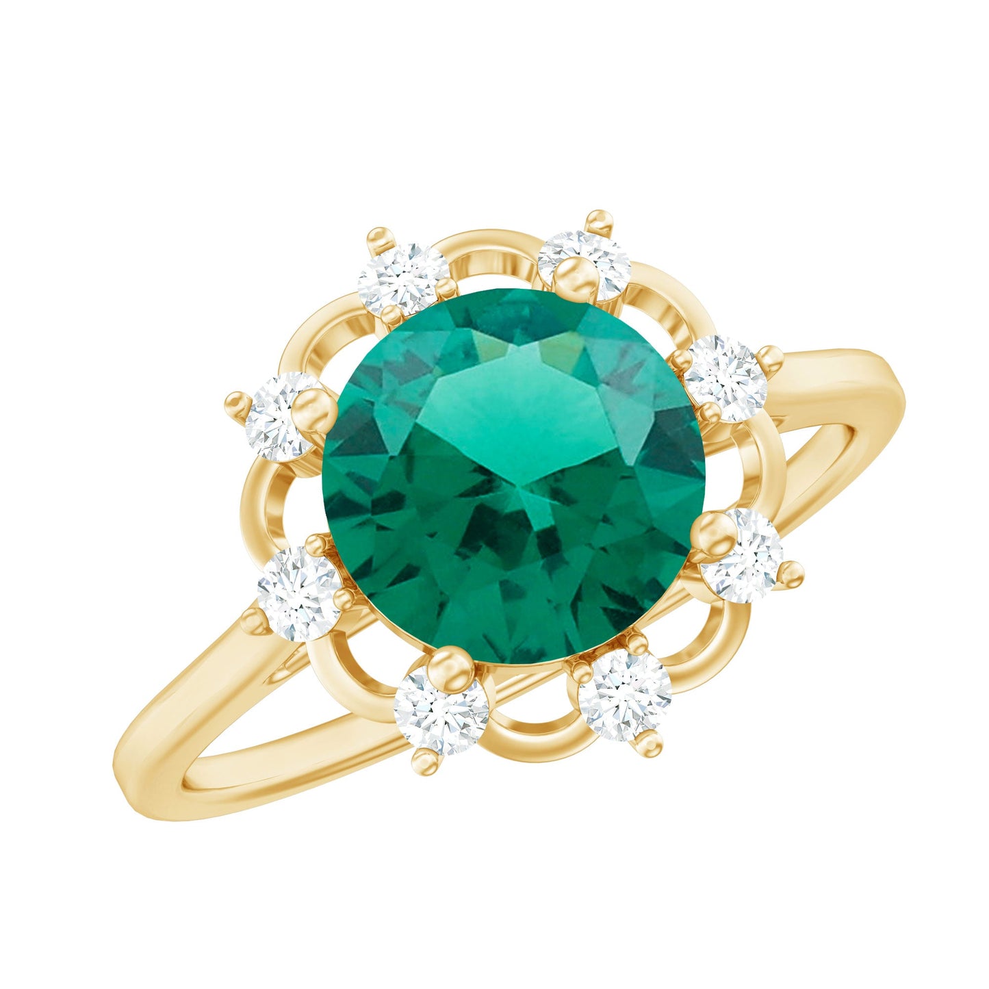 Lab Grown Emerald Designer Flower Engagement Ring