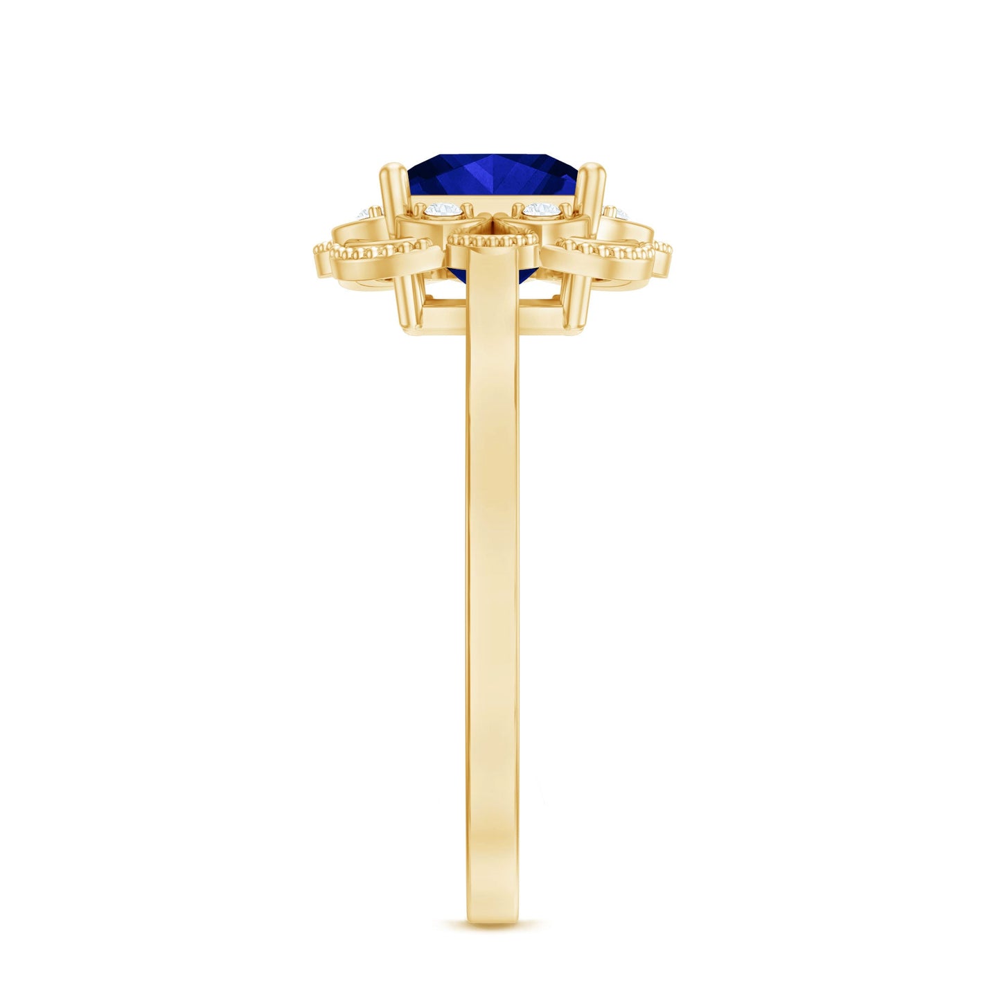 Art Deco 1.5 Carat Lab Grown Blue Sapphire Princess Cut Engagement Ring with Diamond