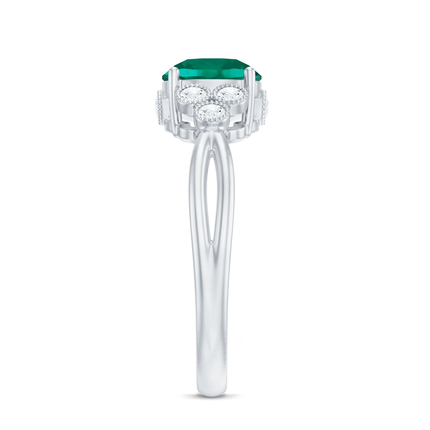 Certified Lab Grown Emerald Trio Engagement Ring with Diamond