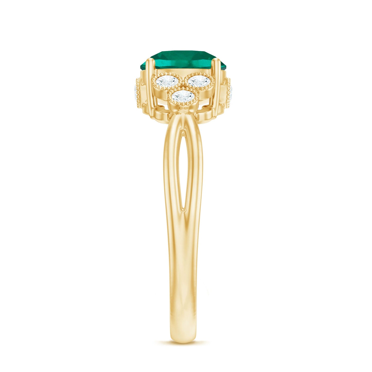 Certified Lab Grown Emerald Trio Engagement Ring with Diamond