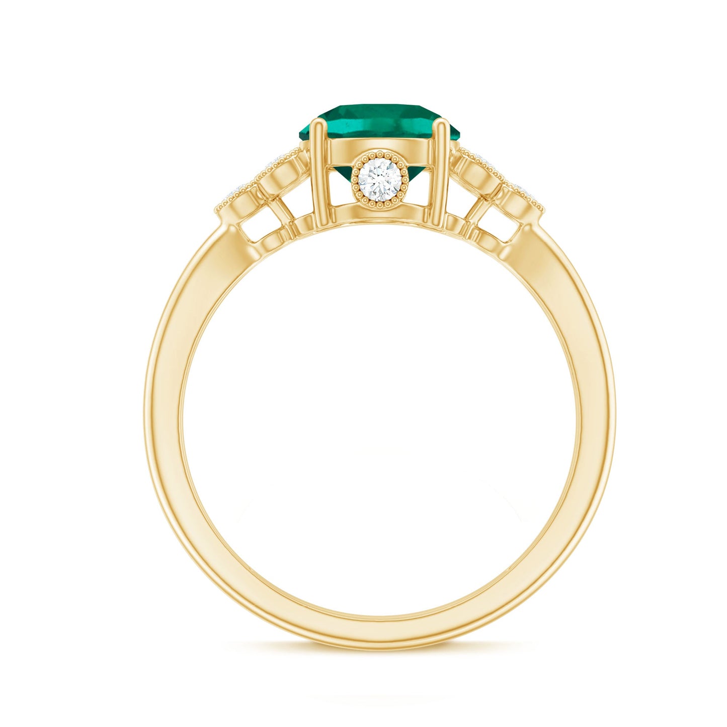 Certified Lab Grown Emerald Trio Engagement Ring with Diamond
