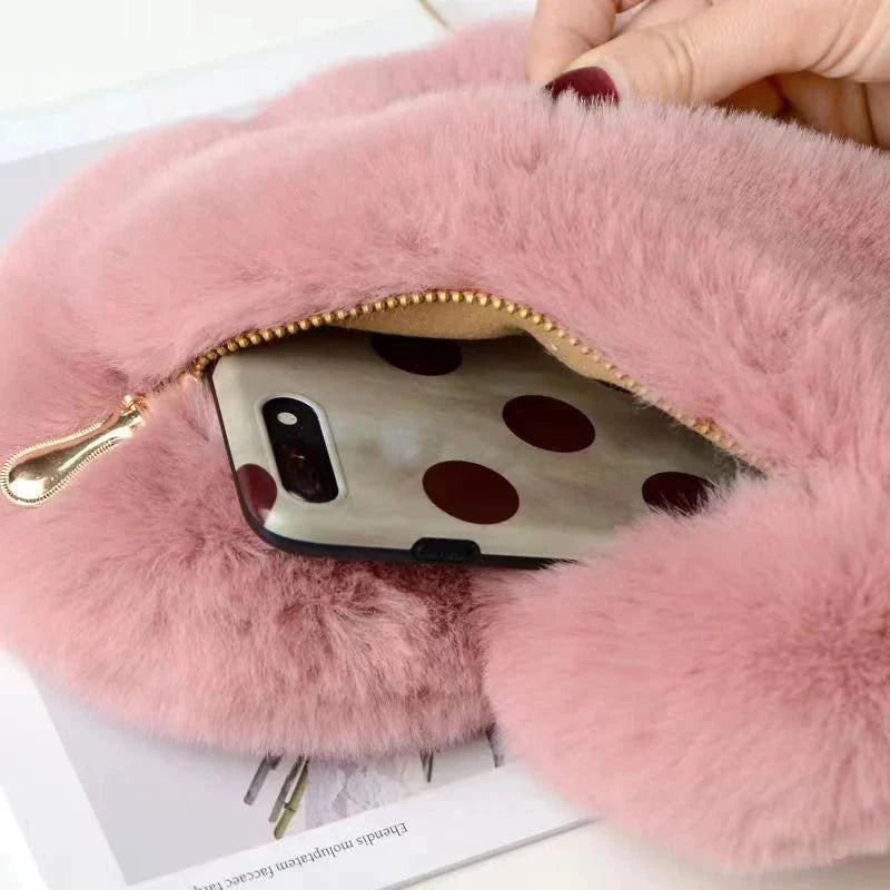 Fashion Women's Heart Shaped Handbags Cute Faux Fur Crossbody Bags  Lady Soft Plush Chain Shoulder Bag Shopper Totes