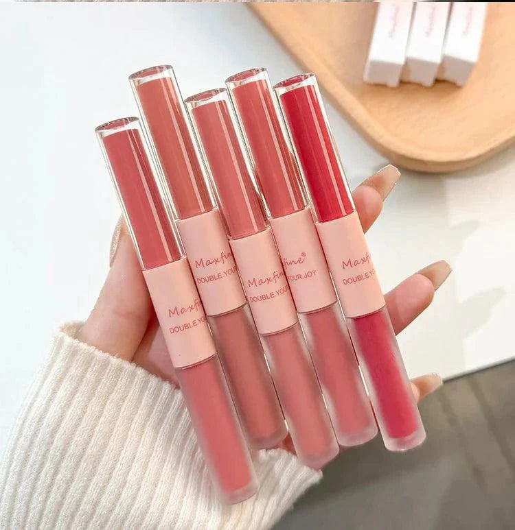 Double End Lip Glaze Full Gloss Mirror And Matte Velvet Long Term Color And Moisture Lip Gloss Anti Stain Cosmetic Lip Glaze