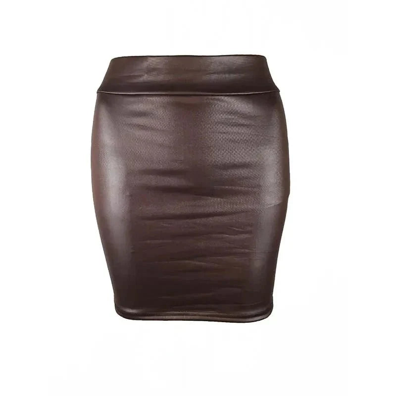 Mandotos Black Imitation Leather Pencil Mini Skirt High Waist Korean Fashion Women Wholesale Summer