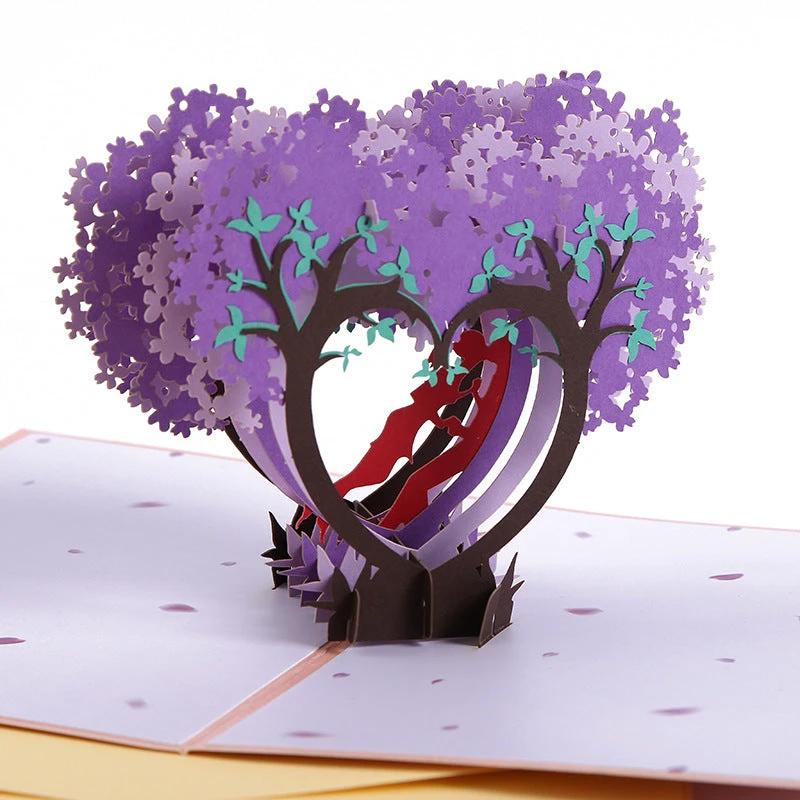 3D Laser-Cut Engagement Card: Red Heart & Romantic Silhouette