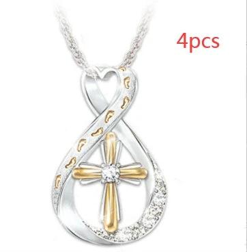 Mandotos Cross Footprint Diamond Pendant Two Tone Necklace