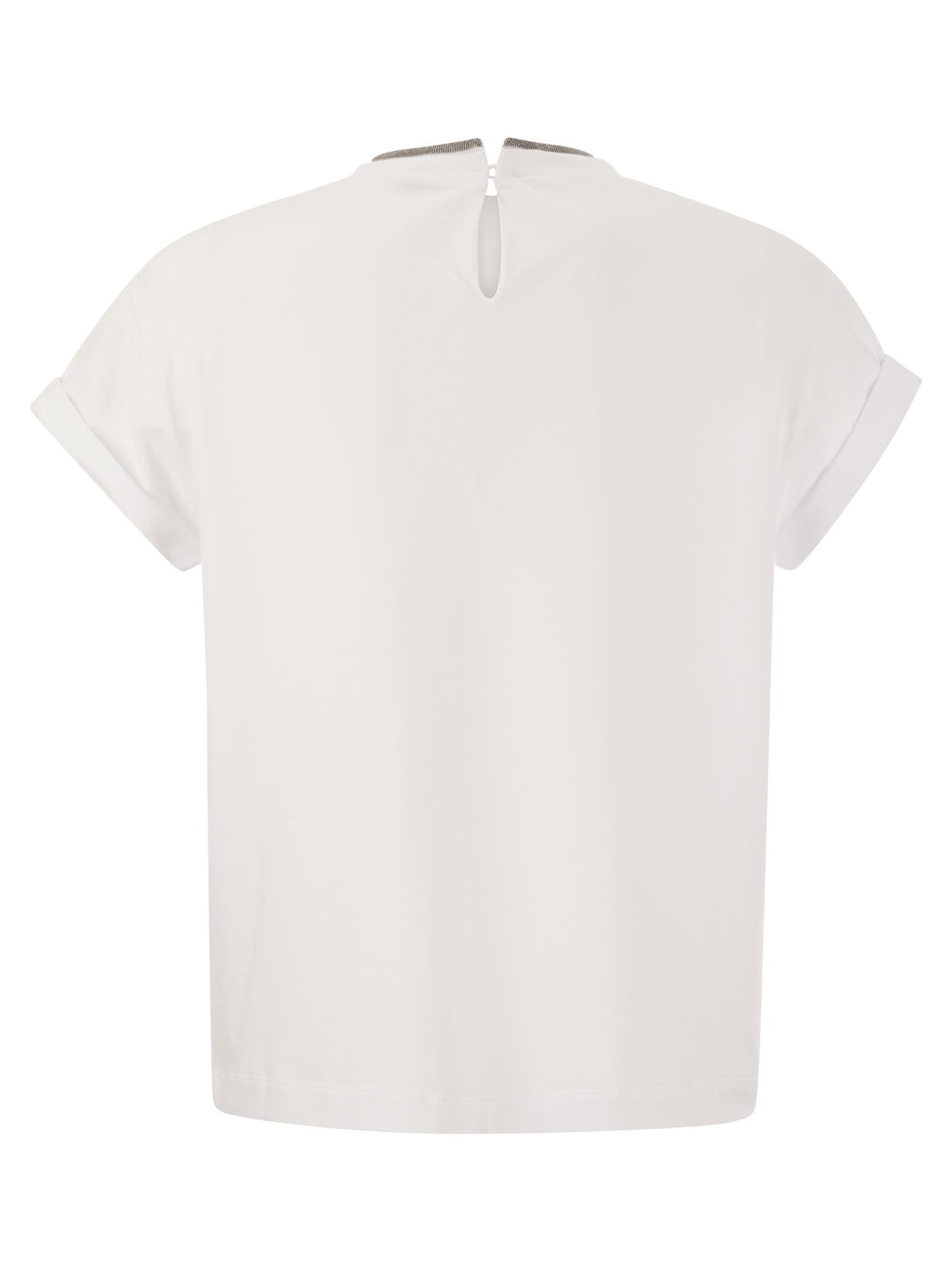 Brunello Cucinelli Women Stretch Cotton Jersey T-Shirt With Precious Faux-Layering
