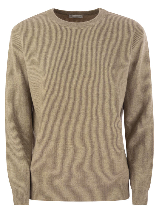 Brunello Cucinelli Women English Rib Cashmere Sweater With Monile