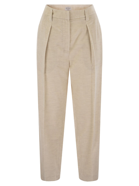 Brunello Cucinelli Women Striped Canvas Trousers In Viscose And Comfort Cotton With Necklace