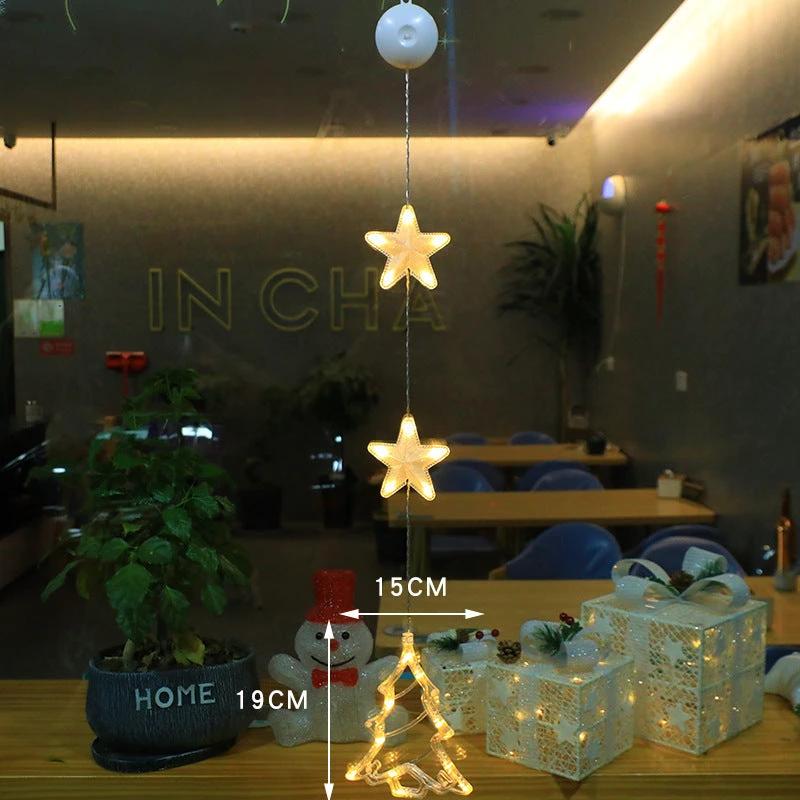 Christmas 3Pcs LED Star Hanging Lights For Home Decor Suction Cup Battery Powered