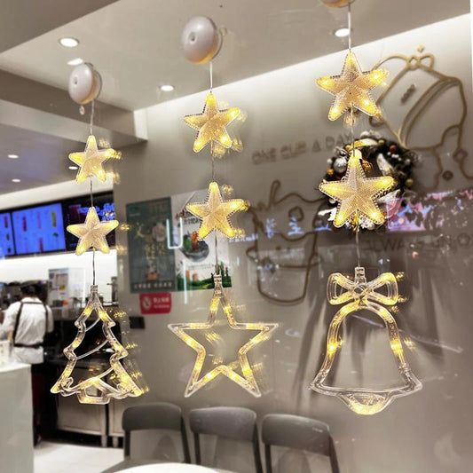 Christmas 3Pcs LED Star Hanging Lights For Home Decor Suction Cup Battery Powered