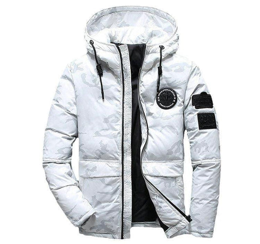 Camouflage Men's Hooded Winter Parka - Slim Fit, Windproof & Warm for Casual Adventures