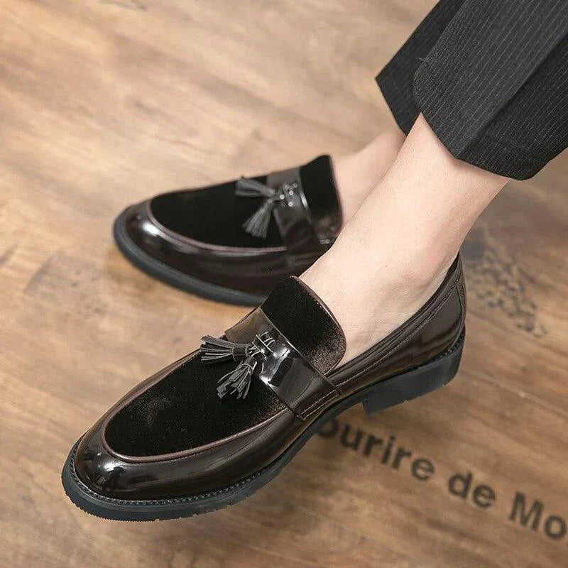 Mandotos College Inspired Leather Loafers For Men Blue Premium Handcrafted Dress Shoes