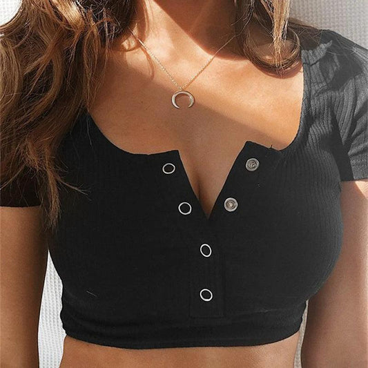 Inspired Threads Women's Crop Button T-Shirt - Flattering Fit & Stylish Design