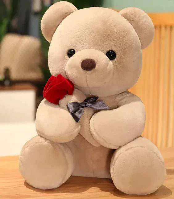 Mandotos Cuddly Rose Teddy Pillow With Red Rose Detail And Plush Bear Sizes 25 35 45 cm