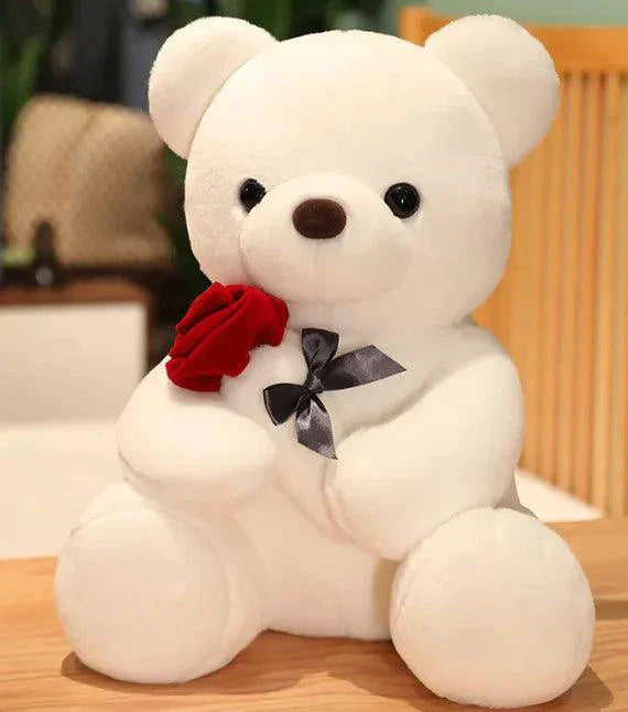 Mandotos Cuddly Rose Teddy Pillow With Red Rose Detail And Plush Bear Sizes 25 35 45 cm