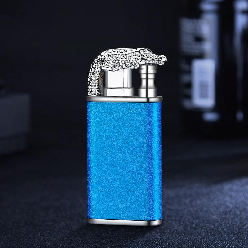 Mandotos Creative Blue Flame Lighter Dolphin Dragon Tiger Metal Windproof Double Flame Refillable