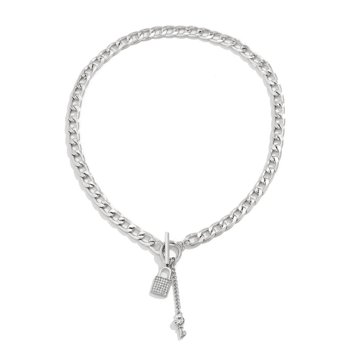Thick Chain Lock and Key Pendant Necklace - Trendy Fashion Jewelry