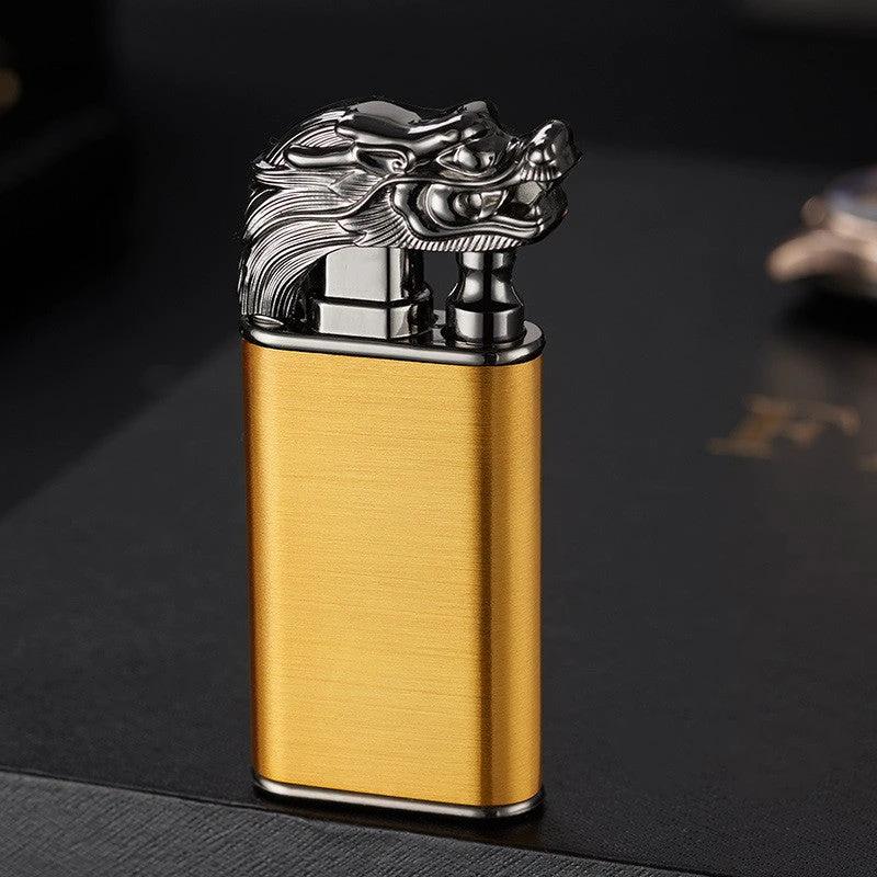 Mandotos Creative Blue Flame Lighter Dolphin Dragon Tiger Metal Windproof Double Flame Refillable