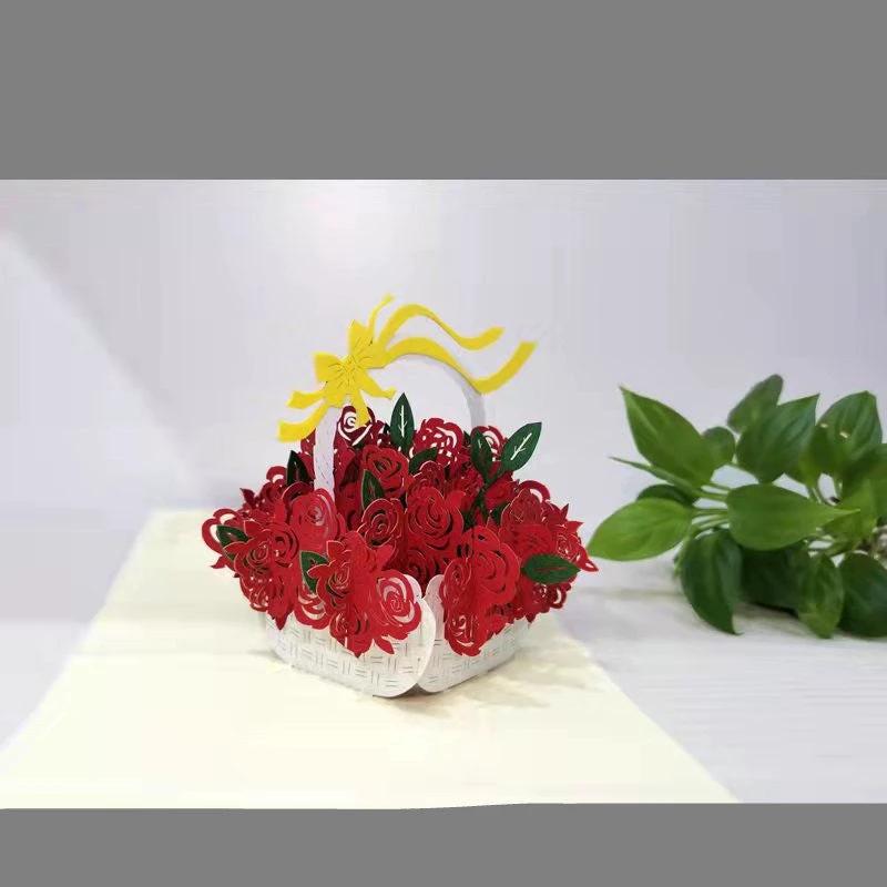 3D Laser-Cut Engagement Card: Red Heart & Romantic Silhouette