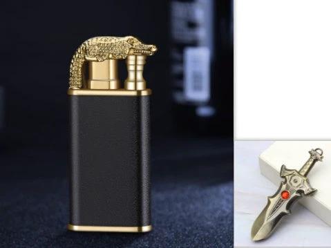 Mandotos Creative Blue Flame Lighter Dolphin Dragon Tiger Metal Windproof Double Flame Refillable