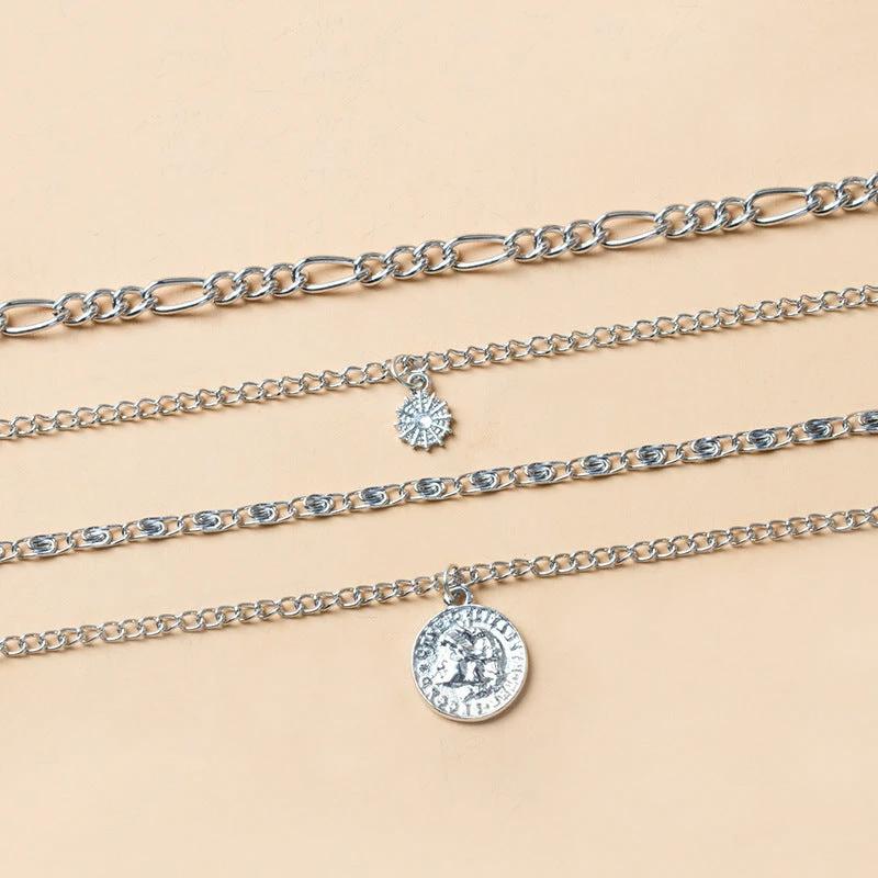 Mandotos Chunky Gold Layered Necklace With Coin Pendant And Sun Charm For Women
