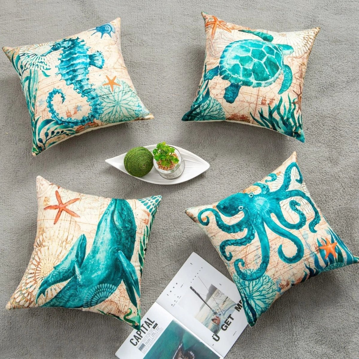 Mandotos Sea Turtle Printed Cushion Covers Linen Throw Pillow Cases For Home Decor Sofa Chair