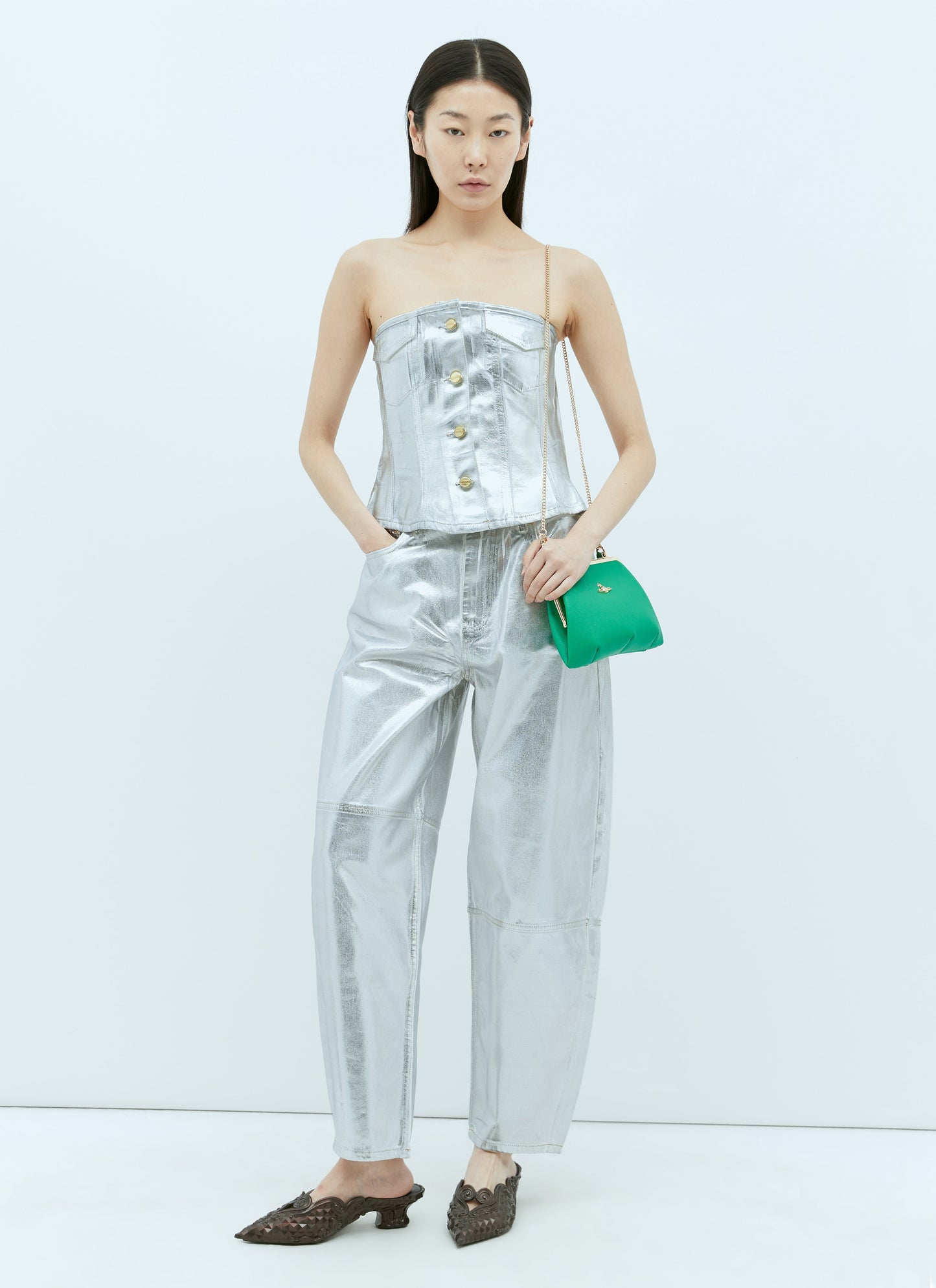 Ganni Women Foil Denim Corsage