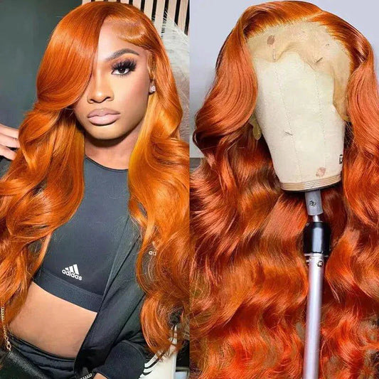 Ginger Orange Body Wave Human Hair Lace Front Wig #350 Colored 13x6 Pre Plucked 200%