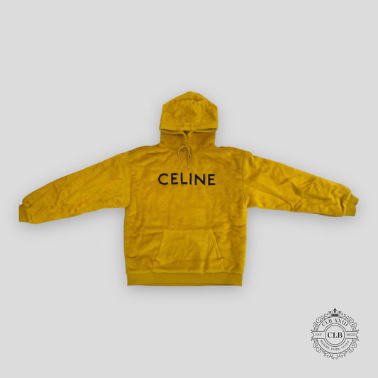 Celine Homme Glitter Sequined Logo Fuzzy Hoodie in Yellow