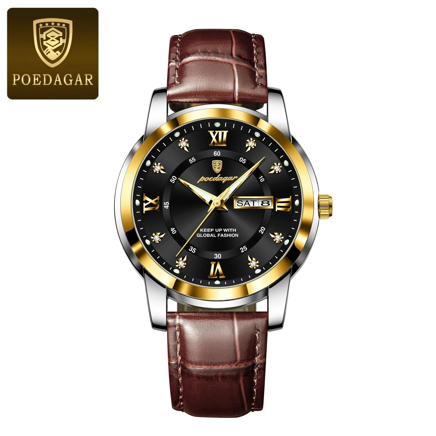 POEDAGAR Waterproof Leather Men's Quartz Watch