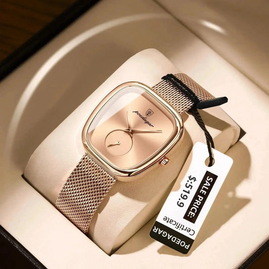 POEDAGAR Elegant Women's Mesh Watch - Waterproof Stainless Steel Quartz Timepiece for Stylish Ladies