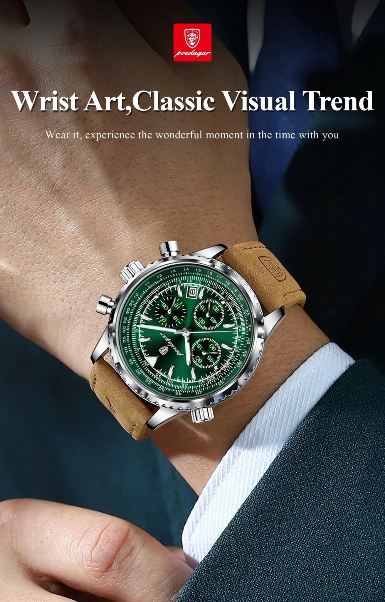 POEDAGAR Men's Luxury Quartz Chronograph Watch - Waterproof, Luminous, Leather - Military Sports Style