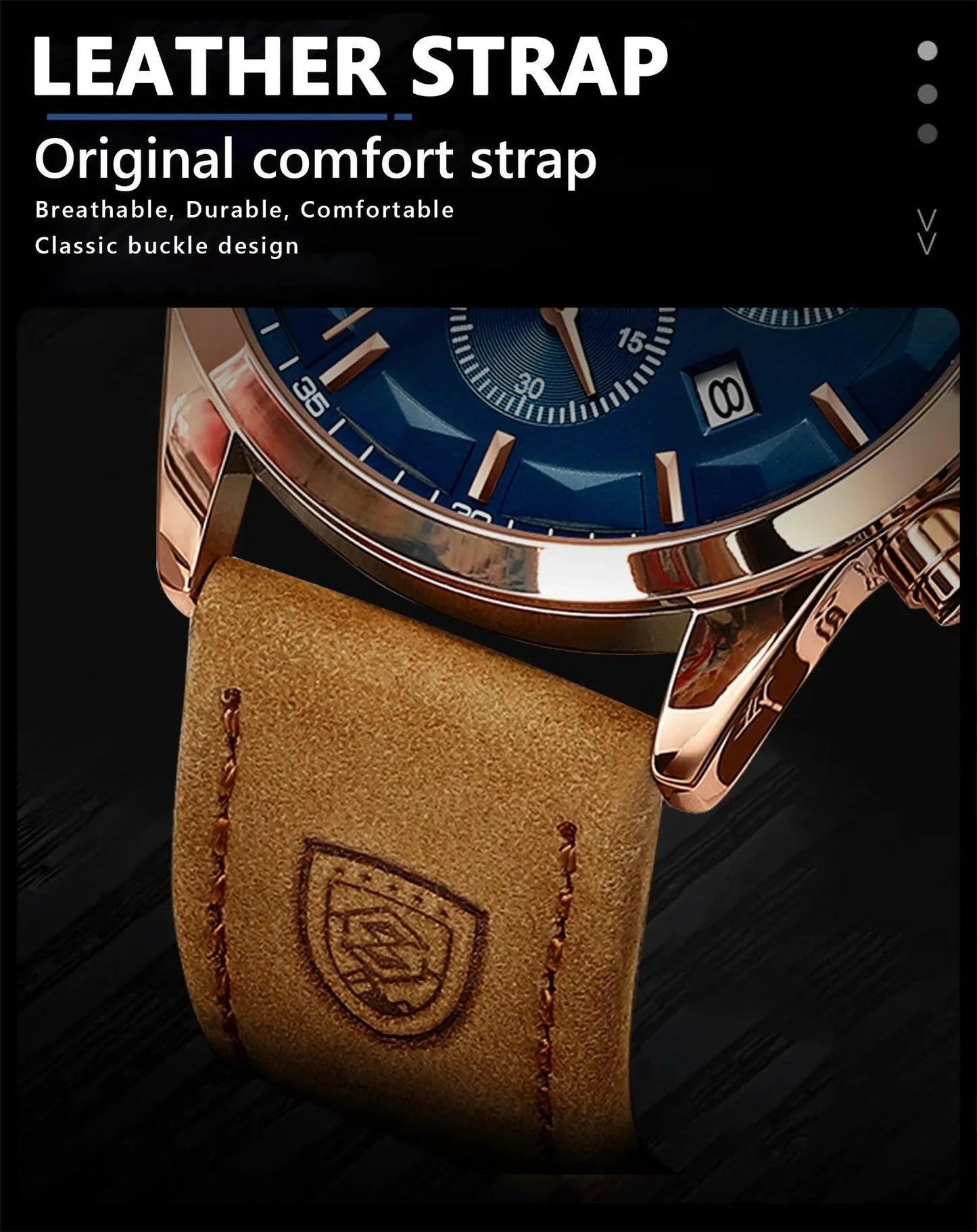 POEDAGAR Luxury Men's Chronograph Watch - Waterproof, Luminous, Leather Strap