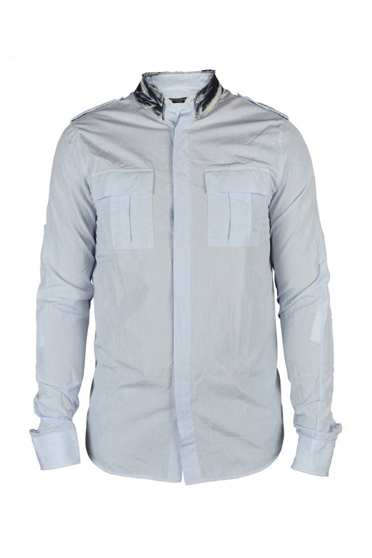 Balmain Men Shirt With Denim Collar